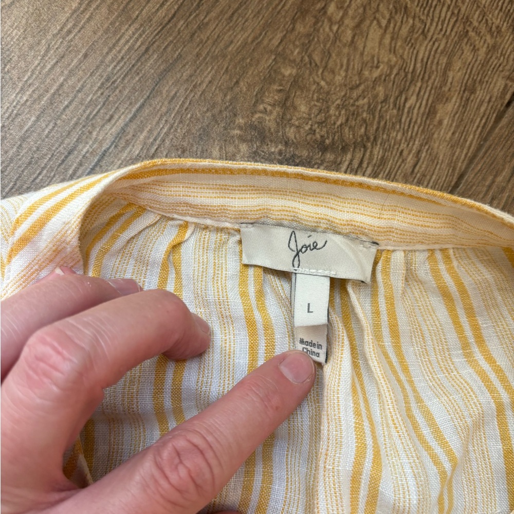 Women's Yellow Stripe Button-Front Linen Dress - Picture 3 of 15